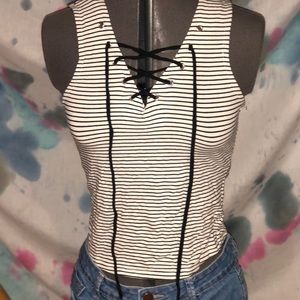 “Affordable Luxury” Striped Lace Up Tank